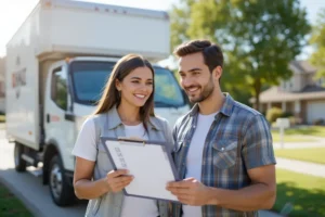 A couple check moving cost