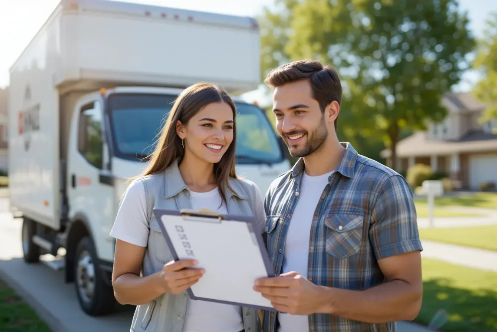 A couple check moving cost