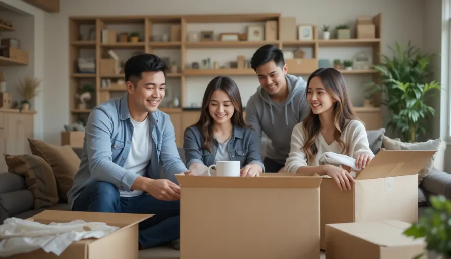 A family check his moving boxes