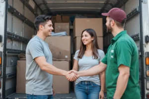 Hand shake between movers and customer