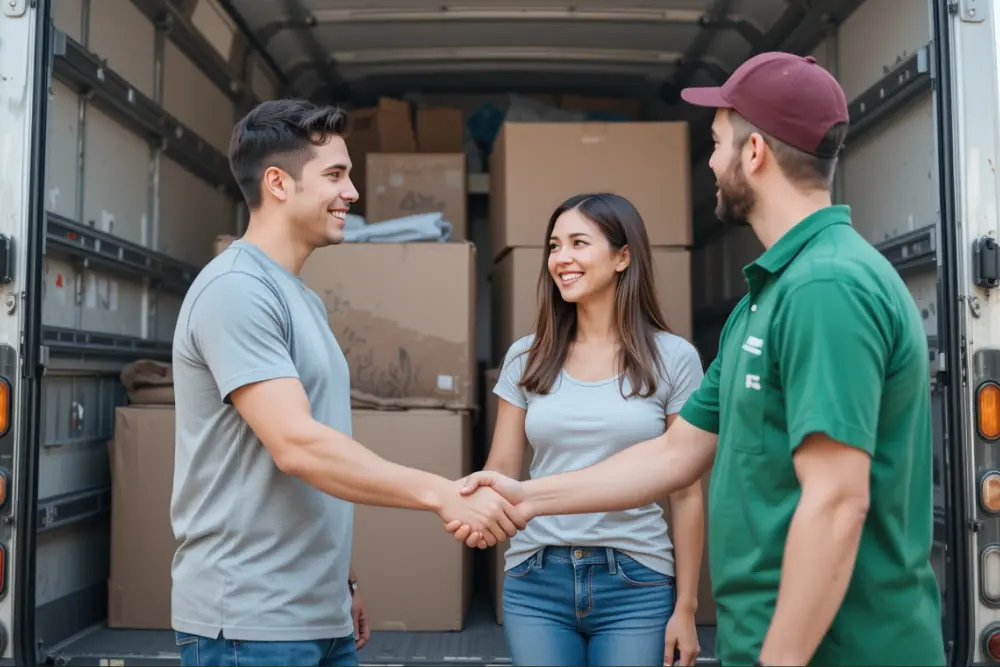 Hand shake between movers and customer
