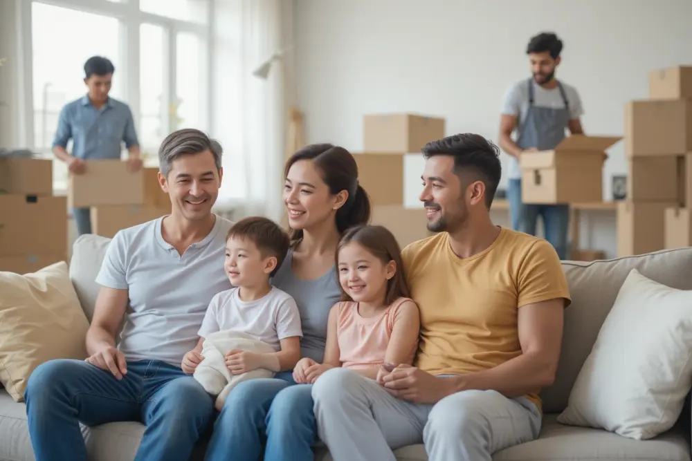 Interstate moving family happily shift