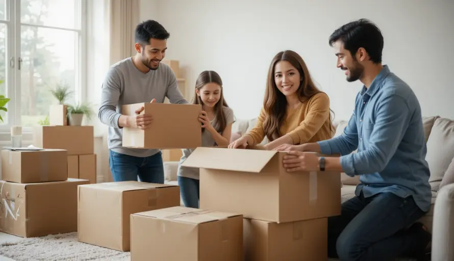 A family happy after moving