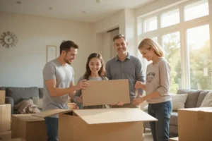 A family is happy after cross country moving