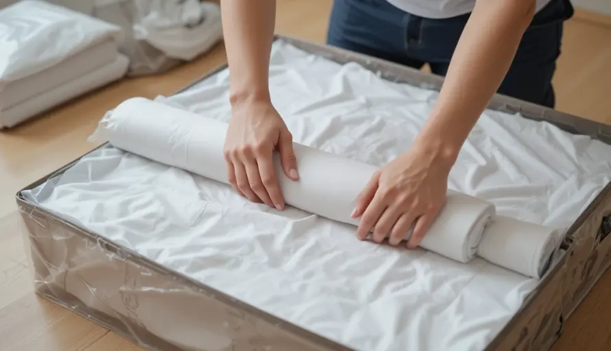 A man packing clothes for moving