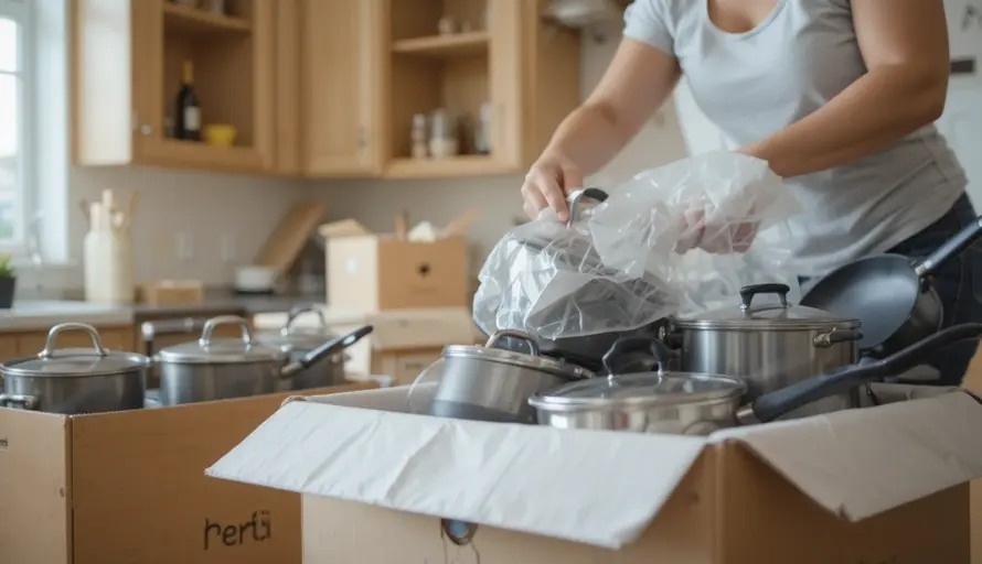 Professional mover packing kitchen items