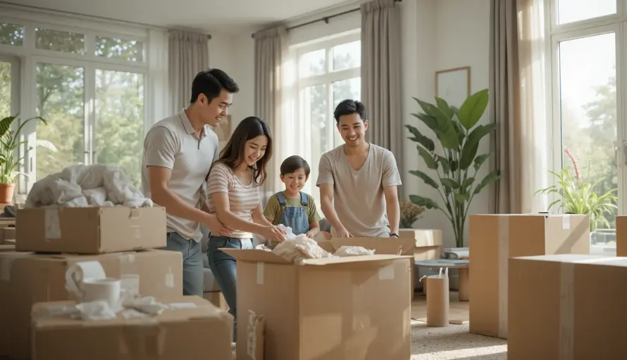 A family happy after moving