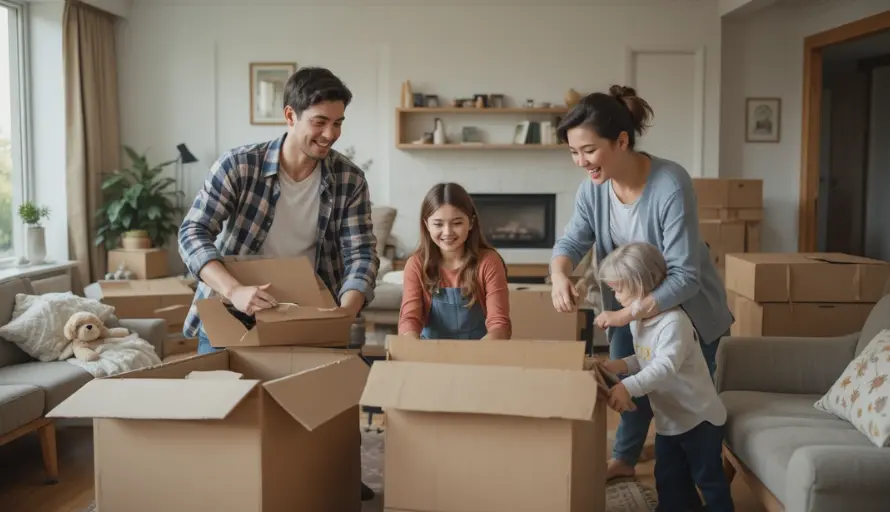 A family happy after moving