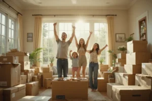 A family happy after moving