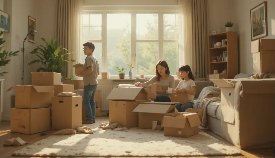 A family packing boxes
