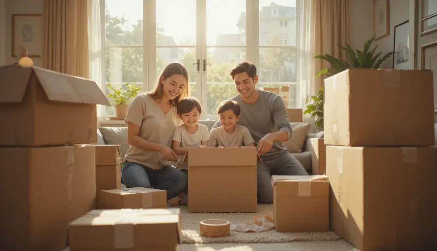 A family packing for moving
