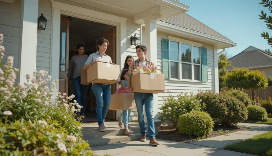 A family picking boxes