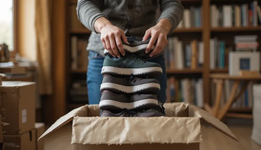 A mover person pack shoes in box