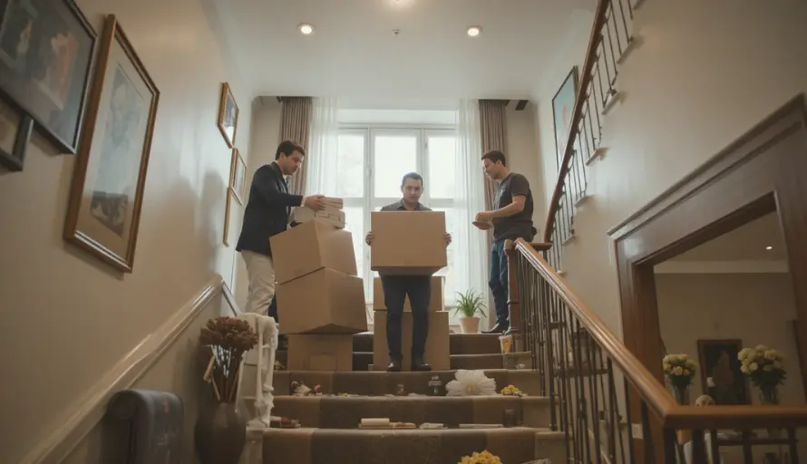 Movers load the boxes after packing